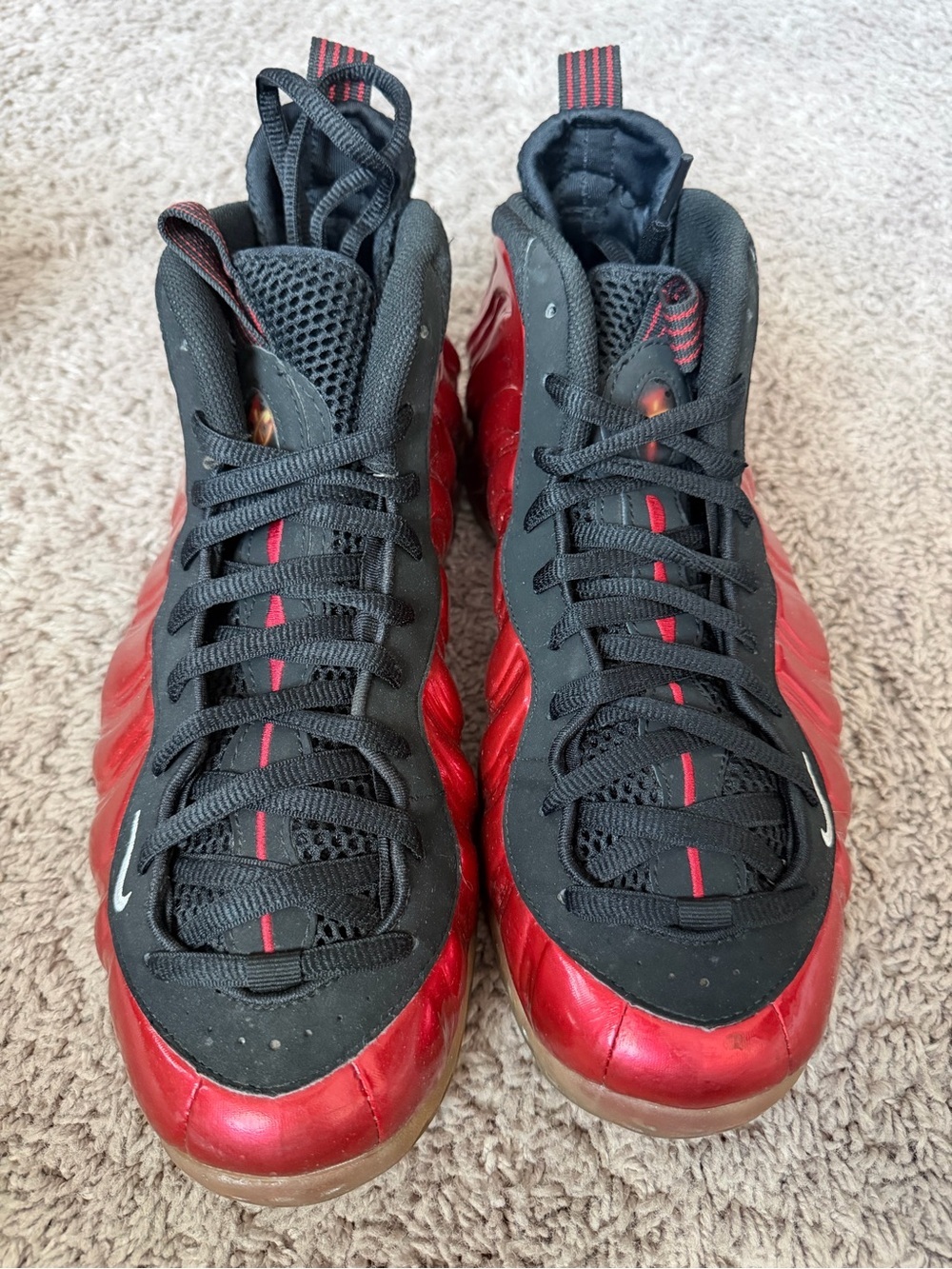 Preloved Nike Red and Black High-Top Foamposite Sneakers
